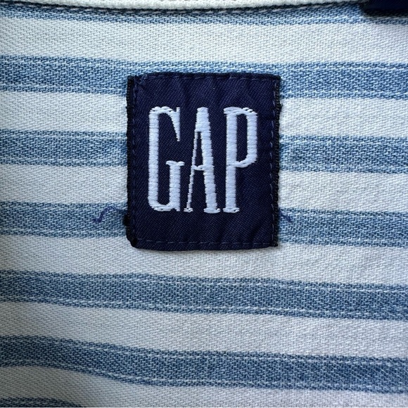 Vintage GAP Blue White Stripe Cotton Button Down Shirt Point Collar 90s XXL - Picture 3 of 8
